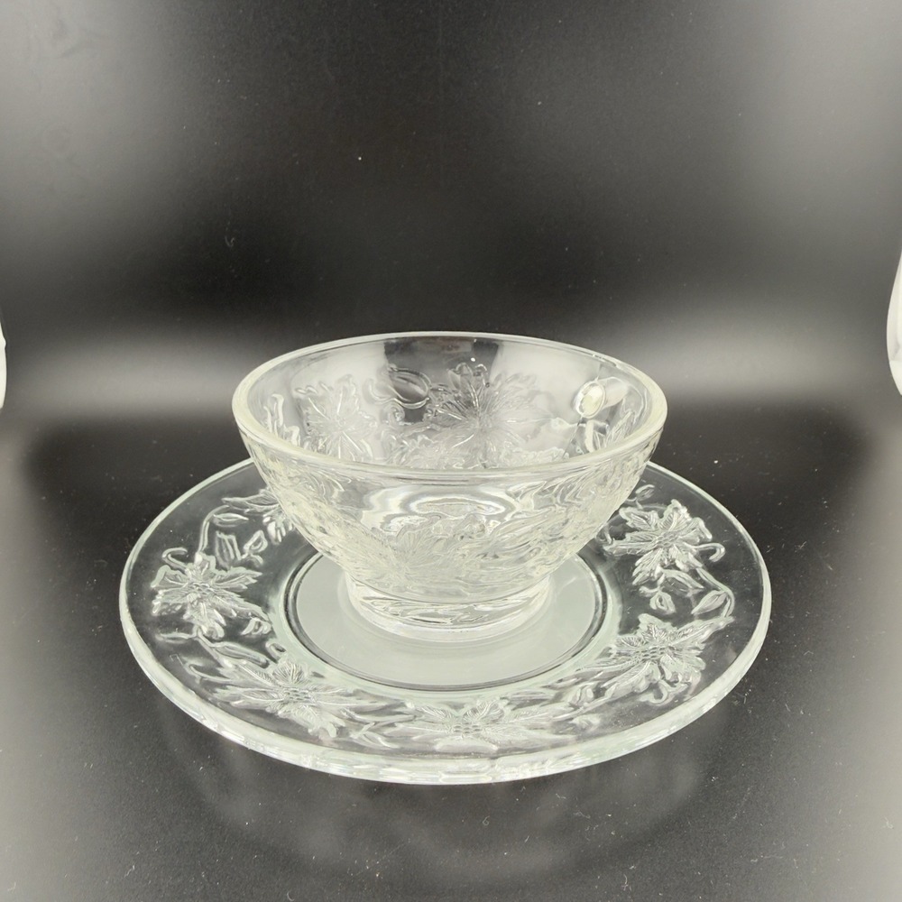 (1) Princess House Fantasia Crystal Glass Tea Cups & Saucers Floral #515‎ #514